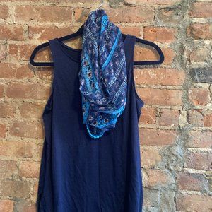 Navy Blue Long Tank Top with Matching Scarf